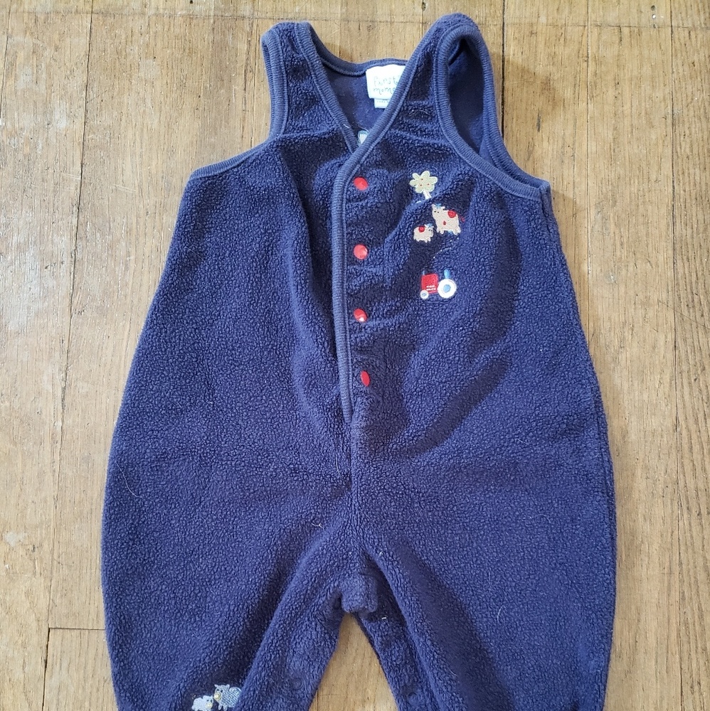 Soft/fuzzy overalls with embroidery